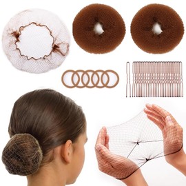 Hair Bun Maker Kit - 2pcs Small Donut Shapers, 10pcs Invisible Nets, 20pcs Bobby Pins, 5 Hair Bands, Light Brown