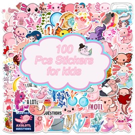 100 Pcs Cute Axolotl Stickers Kawaii Axolotl Sticker Pink Animal Vinyl Waterproof Stickes for Water Bottles Laptop Skateboard Luggage Computer Stickerss