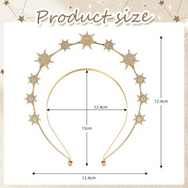 Headband Stars Carnival Stars Headband Gold Crown with Rhinestones for Children Girls Women and Face Tattoo Stars Moon Sticker Goddess Headband Christmas for Carnival Birthday Christmas Party