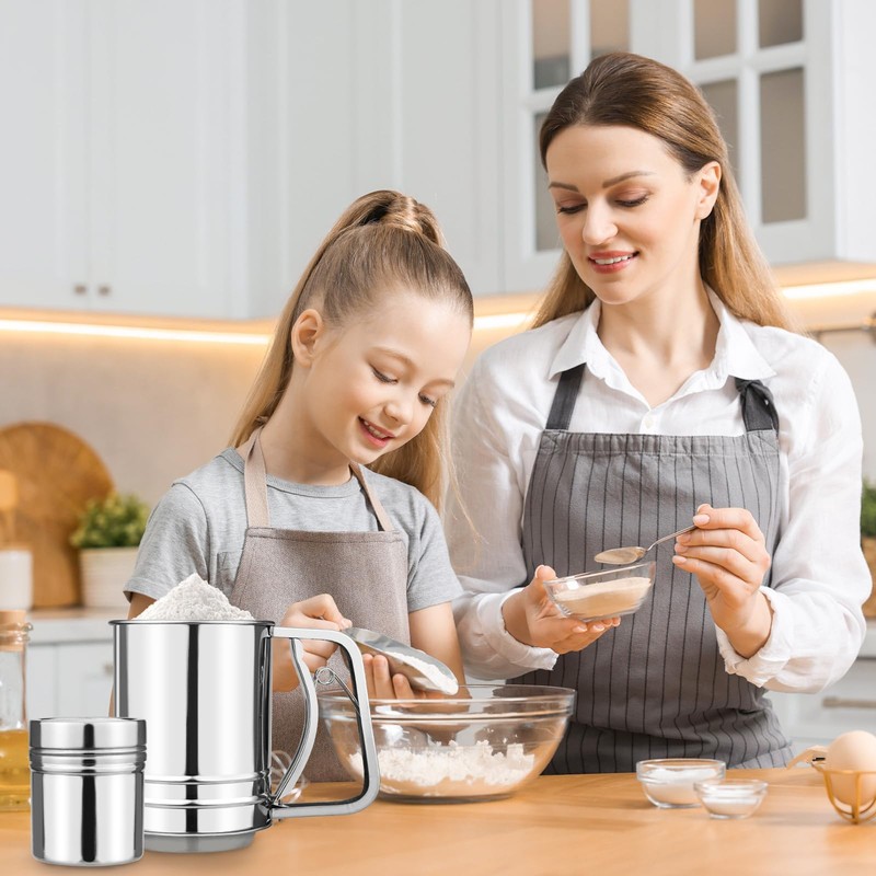 Flour Sifter, 3 in 1 Stainless Steel Sifters for Baking,