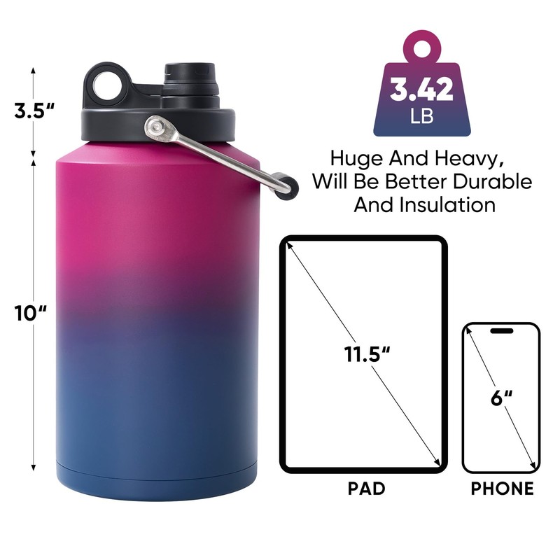 Kerilyn Insulated Gallon Jug with Handle, One Gallon, 128oz Stainless