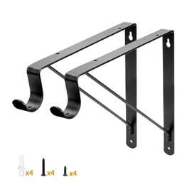 Yarssihha 2 Pack Closet Rod Bracket, 12 x 10.4 Inch Wall Mounted Closet Shelf Bracket, Black Closet Rod Support Bracket with Screws