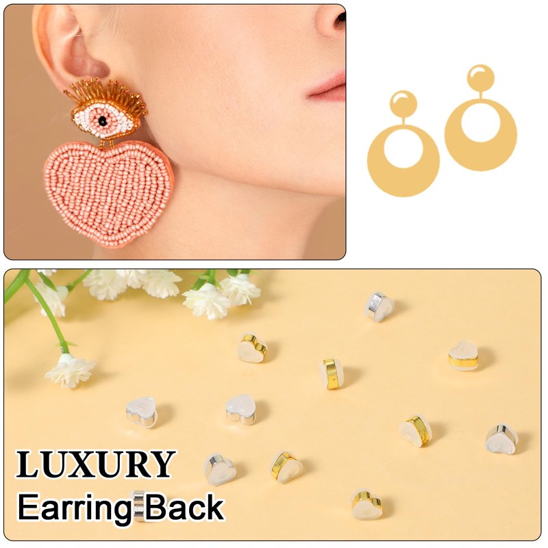 Shimmeroo 12 Pcs Silicone Flat Earring Backs for Studs, Clear