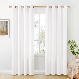 BGment Thick Pure White Linen Curtains for Living Room 84 Inch Length, Grommet Privacy Drapes for Bedroom Dining Room Light Filtering Window Treatments Decorative, 2 Panels, Each 52 Inch Wide