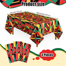 Frienda 3 Pcs Kente Tablecloths 54 x 108 Inch African American Plastic Table Cloth Rectangular Disposable Black Month Table Cover for Holiday Kitchen Dining Decor 1865 Freedom Day Juneteenth Supplies