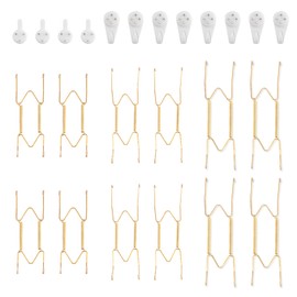 Bilillo 12-Piece Stainless Steel Wall Plate Hangers, 6/8/10 Inch Invisible Decorative Wire Plate Holders with 12 Pieces Wall Hooks for 5.5 to 10.5 Inch (Gold)