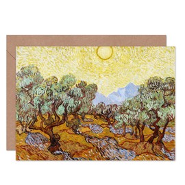 Artery8 Van Gogh Olive Trees with Yellow Sky and Sun Fine Art Greeting Card Plus Envelope Blank Inside