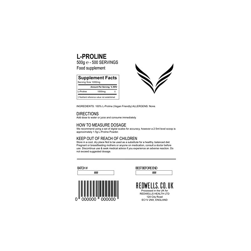 L-Proline Powder REDWELLS Collagen Production No Additives GMO Free -