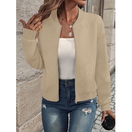 SAUKOLE Women’s Fall Clothes Zip Up Sweatshirt Jacket Loose Casual Long Sleeve Knitted Jacket Shirts Kahki