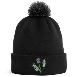Purple Print House Thistle of Scotland Embroidered Bobble Hat Men Women Rugby Scottish Supporters Nations Winter, One Size, White