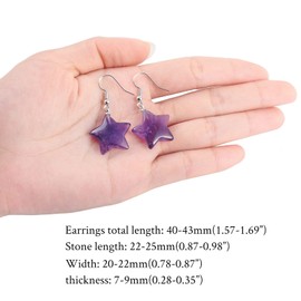 Nupuyai Carved Star Amethyst Crystal Stone Drop Earrings for Women, Healing Stone Dangle Earrings for Party Wedding Vacation