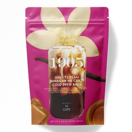 Sarasota Coffee 1905 Cold Brew Coffee Bags | Sweet Cream Jamaican Me Crazy | Blonde-Medium Roast | Smooth & Low Acid | Ground Filter Packs | Cold Brew Kit Makes 14 Cups | Creamy Vanilla & Caramel Notes