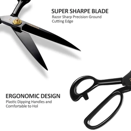 Fabric Scissors - 12 Inch (30.5 cm) Professional Sewing Scissor High Carbon Steel Sharp Scissors, Heavy Duty Leather Scissors for Cutting Fabric, Clothes, Leather, Raw Materials (Right Hand, Black)