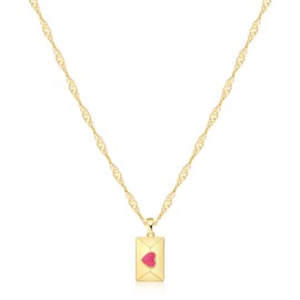 ASCOMY Dainty Gold Necklace for Women 14K Gold Plated Necklaces for Teen Girls Envelope Pink Heart Necklace Twist Rope Chain Heart Pendant Cute Necklaces Lovely Festival Jewelry Gift for Women Girls