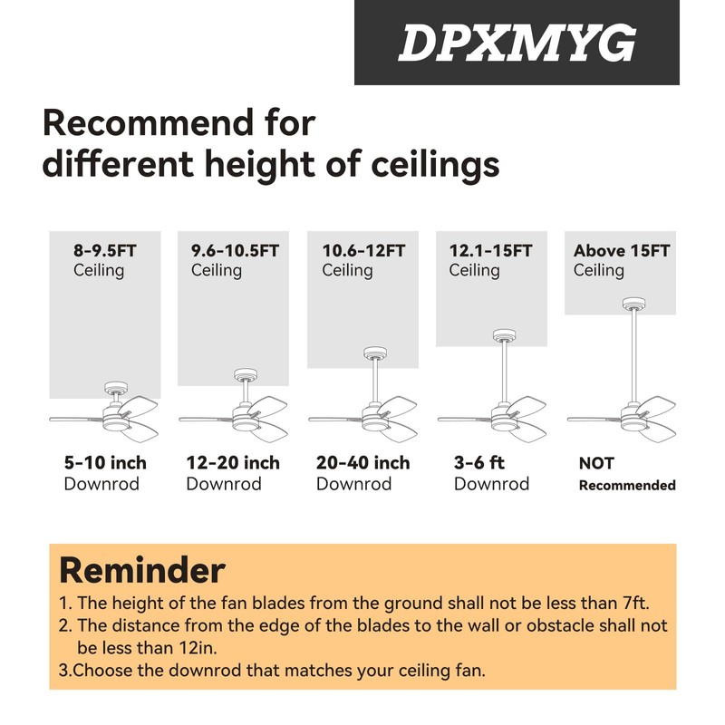 DPXMYG 16 inch Ceiling Fan Downrod with Extension Cord, Black