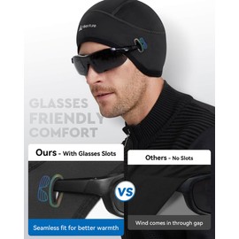 Hikenture - Forro de casco con agujeros para anteojos, gorro térmico de invierno para hombres y mujeres, gorro de ciclismo, Negro -, Talla única