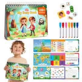 Toddler Busy Book – Montessori Activity Book for 3+ Year Olds – 14 Interactive Learning Pages with Matching, Tracing & Puzzles – Preschool Educational Toy for Fine Motor Skills & Early Development