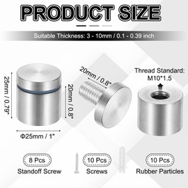 PATIKIL 1x1" Standoff Screws, 8 Pack Stainless Steel Stand Off Wall Mounts Wall Sign Mounting Hardware Advertising Standoff Nail for Hanging Acrylic Signs Picture Frame, Silver