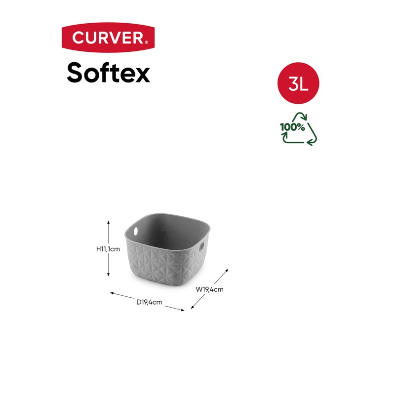 CURVER Softex 4x 3L Storage Baskets, 100 percent Recycled Material,