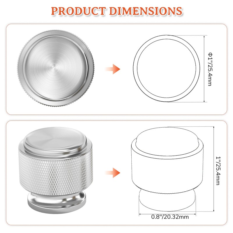 FURNIWARE 10 Pack Brushed Satin Nickel Knurled Cabinet Knobs, 25mm