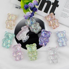 Mobile Phone Finger Holder Mobile Phone Cartoon Foldable Epoxy Sequins 3D Cute Bear Shaped Phone Grip Tok Folding Bracket for Desktop Mobile Cell Phones Accessories Cell Phone Grips (Purple)