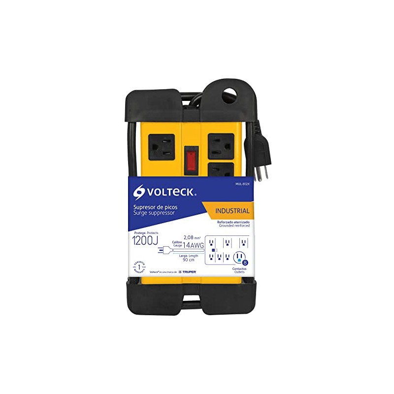 Volteck MUL-812X, Multicontacto uso industrial, 8 entradas, supresor, 1200 joules
