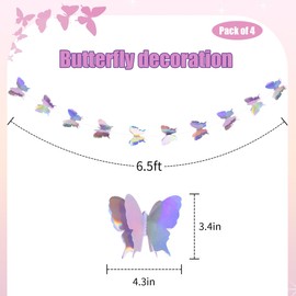 zilue Butterfly Decorations, Butterfly Birthday Decorations for Wedding Baby Shower Birthday Party Decorations Iridescent Pack of 4