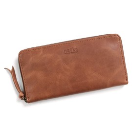 Nafka NFK-72104 Long Wallet, Women's, Men's, Genuine Leather, Mostro Leather, Simple, Round Zipper, Made in Japan, Camel