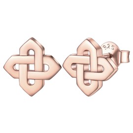 ChicSilver Quaternary Celtic Knot Earrings Rose Gold Plated Stud Earrings for Women Dainty Small Sterling Silver Irish Celtic Jewelry