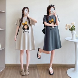 HL] One-Piece Midi Maternity Dress Yellow Ribbon Maternity Dress Charcoal/ONESIZE