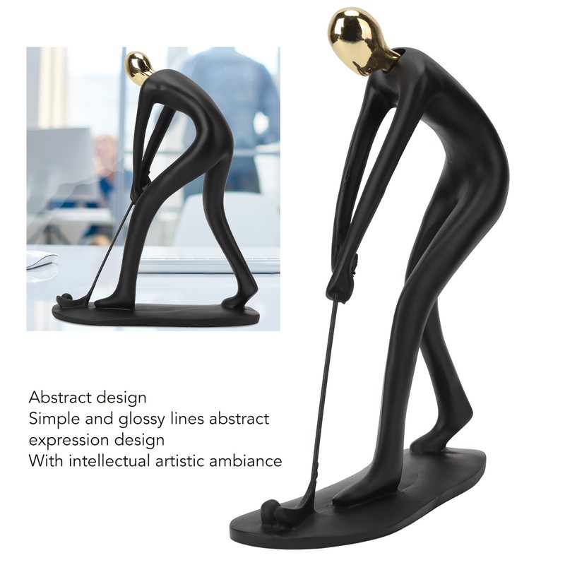 Golfer Sculpture Gold Head Hand Crafted Abstract Resin Golfer Ornament