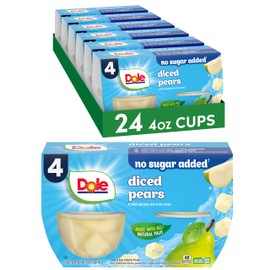 Dole Fruit Bowls No Sugar Added Snacks, Diced Pears 4oz 24 Cups, Gluten & Dairy Free, Bulk Lunch Snacks for Kids & Adults