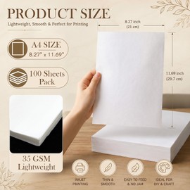 Maitys 100 Sheets 8.5" x 11" Rice Paper for Decoupage, Printable A4 Size Paper for Inkjet and Laser Printer, Natural Fiber for Painting, Calligraphy, DIY Crafts & Gift Wrap