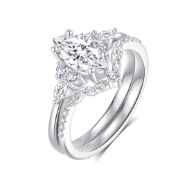 Jaransheti 1ct Marquise Cut Moissanite Engagement Ring Set For Women 18 K White Glod Plated S925 Sterling Silver Vintage Petals Leaves Women Ring Jewelry Gift(S5.5)