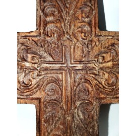 Skeeter's Row Handcrafted Wooden Cross with Intricate Carvings – Rustic Wall Decor