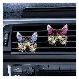 2PCS Bling Butterfly Car Air Freshener Vent Clips, Crystal Rhinestone Auto Air Conditioning Outlet Clip, Cute Car Aroma Diffuser Clip, Auto Interior Decoration Charm for Women (Butterfly)