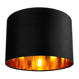 Contemporary and Chic Black Cotton 12" Table or Pendant Circular Drum Lamp Shade with Shiny Golden Inner - 60watt Maximum by Happy Homewares