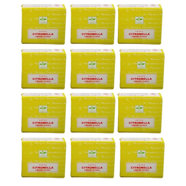Satya Citronella Incense Cone x12 pack, used for Aromatherapy, Spa,