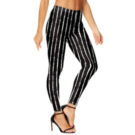 Womens Jack Leggings Nightmare Stripe Costume High Waist Footless Christmas Horror Tights S Black and White