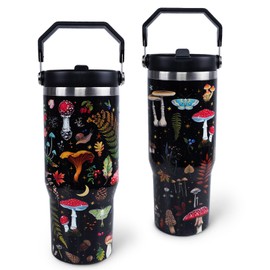 XUEHUAPIAOPIAO, 30 oz Stainless Steel Mushroom Travel Mug with Handle, Leak Proof, Birthday Gift for Women