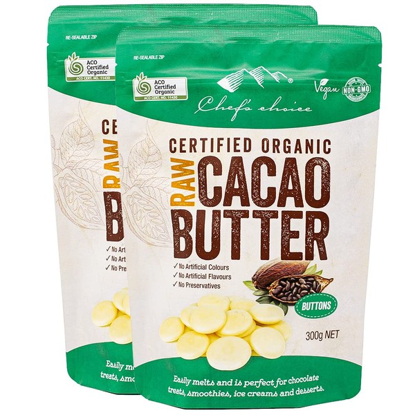 Chef's Choice Organic Loca Cao Butter Unheated RAW Cold Press, Undeodorized, Organic JAS ACO USDA Kosher (1: 10.6 oz (300 g) x 2 Bags)