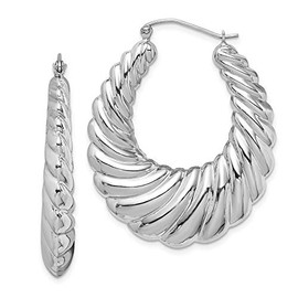 925 Sterling Silver Rhodium-plated Fancy Shrimp Hoop Earrings