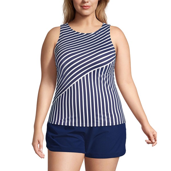 Lands' End Womens Chlorine Resistant High Neck Tankini Top Deep
