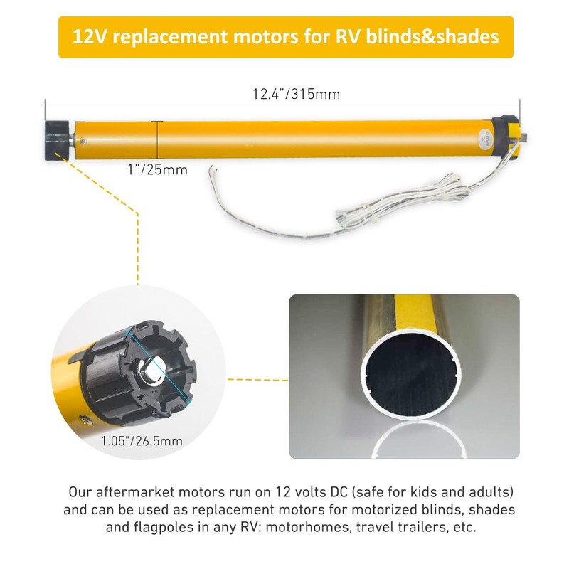 Sortfle 12V DC Hardwired RV Shade Motor Replacement RV Blind