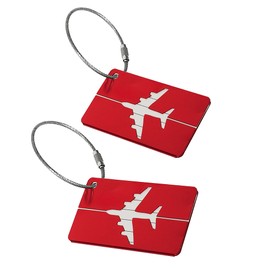 2Pcs Luggage Tags in Red, Suitcase Name Tag for Traveling, Aluminum Alloy Suitcase Label Tags with Stainless Steel Loop, Travel Tags for Luggage to Prevent Loss