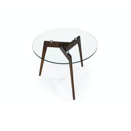 Anzezhong Round Tempered Glass End Table, Round Mid Century Coffee Table, Minimalist Small Coffee Table for Small Spaces Living Room Office, with Triskele Walnut Wood Legs (23.6" D x 17.7" H)