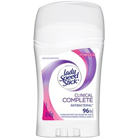 Lady Speed Stick Desodorante Antitranspirante Clinical Complete Powder en Barra 45 g. Brinda 96 Horas de Protección Antibacterial. Elimina el 99.9% de Bacterias. Tecnología Antimanchas