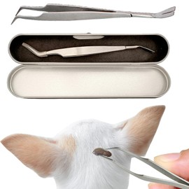2 in 1 Tick Remover Tool for Dog cat | Tick Remover Tweezers Stainless Steel | Pets Flea and Tick Removal with Storage Box