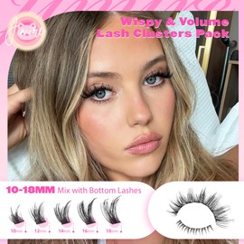 JIMIRE Lash Clusters Wispy Eyelash Clusters 10-18MM D Curly Mink Cluster Eyelash Extensions with Bottom Lashes 136Pcs Natural Lash Extensions for Beginners DIY Individual Lashes at Home