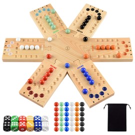 Deeper Holes & Larger Marbles Original Wooden Aggravation Board Game, Portable for 2-6 Players, Wahoo Game with 36 Marbles & 12 Dice for Family, Friends, Party, Travel, and Camping